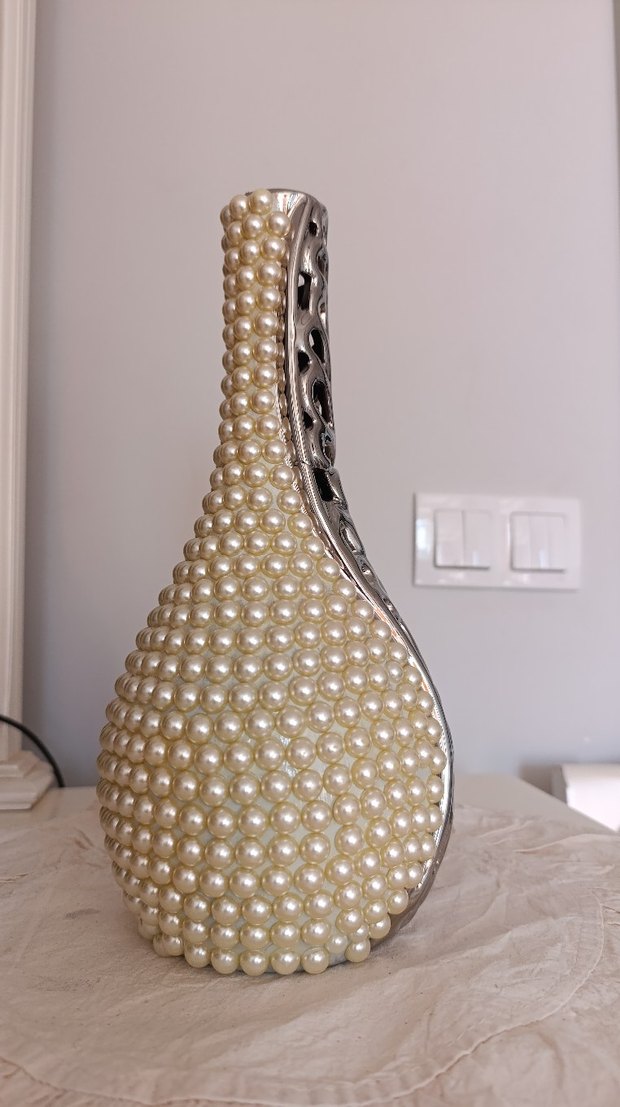 İnci Detaylı Gri-Krem Vazo ve Aksesuar - Görsel 3