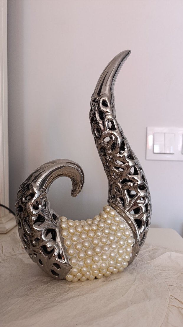 İnci Detaylı Gri-Krem Vazo ve Aksesuar - Görsel 4