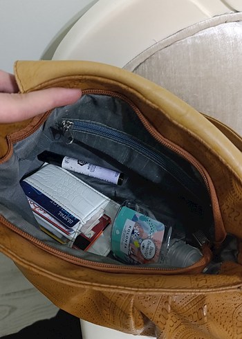 Camel Deri Desenli Tokalı Kadın Çanta - Görsel 6