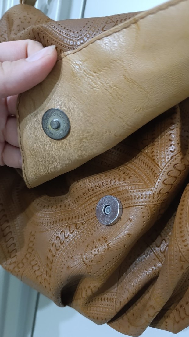 Camel Deri Desenli Tokalı Kadın Çanta - Görsel 5