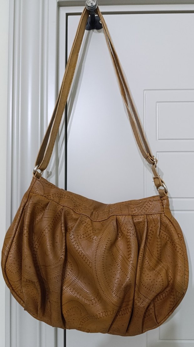 Camel Deri Desenli Tokalı Kadın Çanta - Görsel 2
