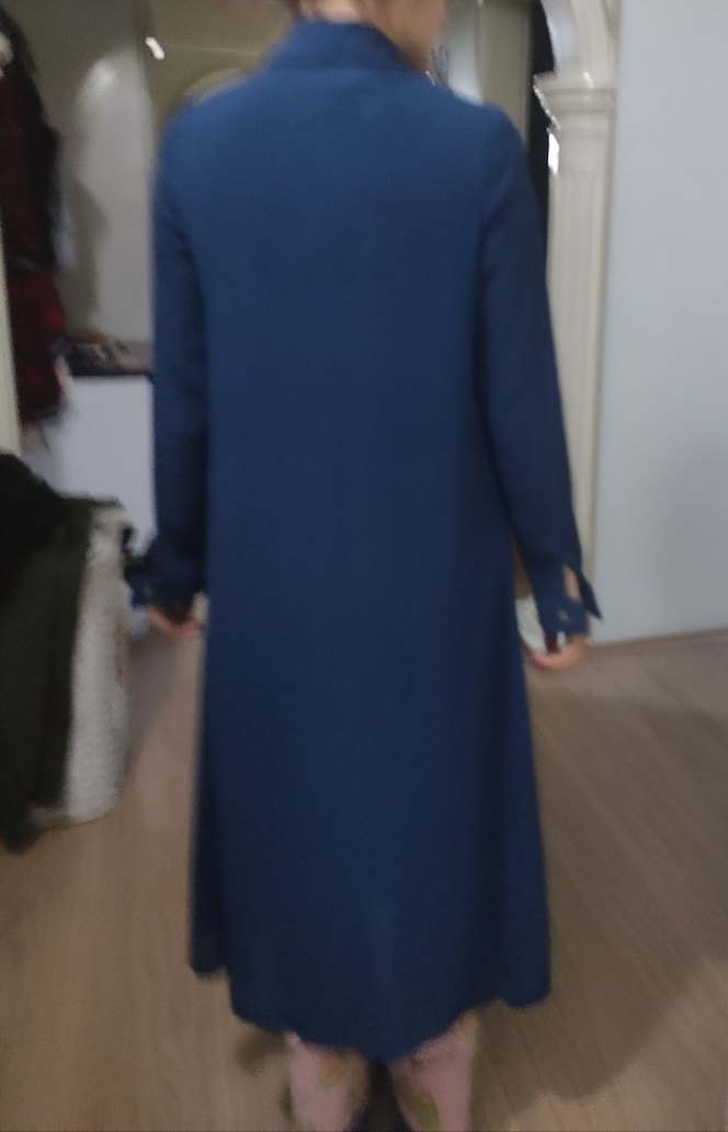 Lacivert Pileli Uzun Kadın Elbise - Görsel 2