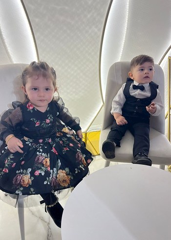 Abiye Kız Çocuk Siyah Çiçekli Uzun Kollu Bohem Elbise