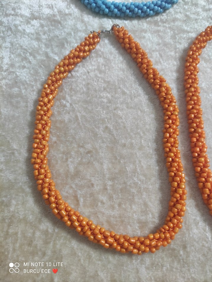 Turuncu Boncuklu Bohem Uzun Kolye - Görsel 4