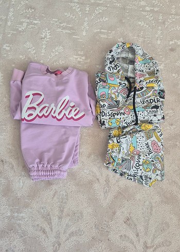 Barbie Baskılı Pembe Triko Kız Eşofman Takımı