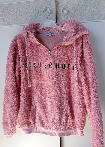 Mavi Pembe Peluş Kapüşonlu Kadın Sweatshirt