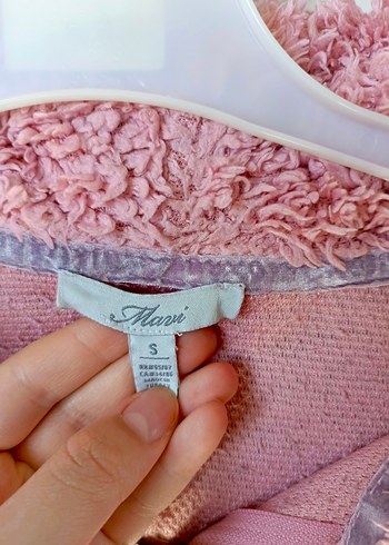 s Beden Pembe Peluş Kapüşonlu Kadın Sweatshirt
