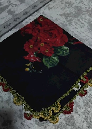 çeyizlik el emeği el işi yazma tığ iğne oyalı tülbent - Görsel 2