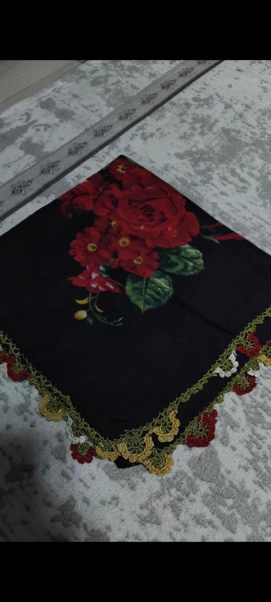 çeyizlik el emeği el işi yazma tığ iğne oyalı tülbent - Görsel 2