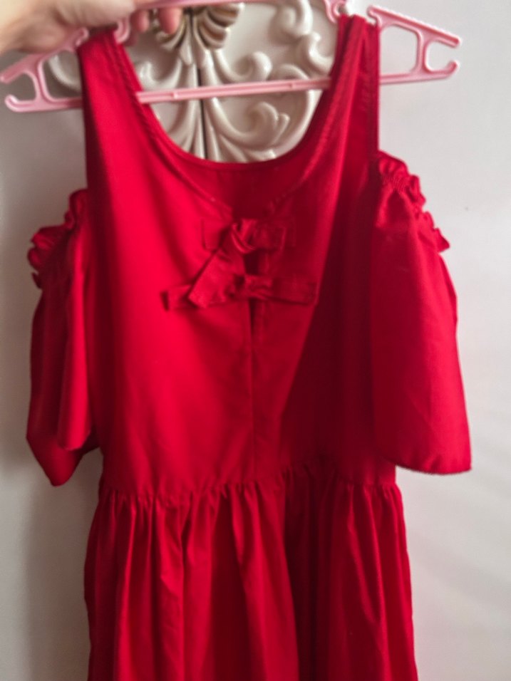 Kız Çocuk Kırmızı Fırfırlı Elbise - Görsel 4