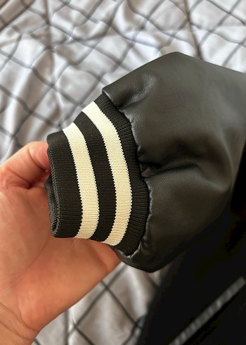 Siyah Deri Kol erkek Streetwear Ceket - Görsel 3