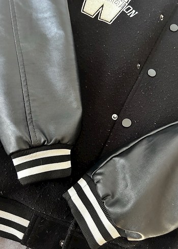 Siyah Deri Kol erkek Streetwear Ceket - Görsel 7