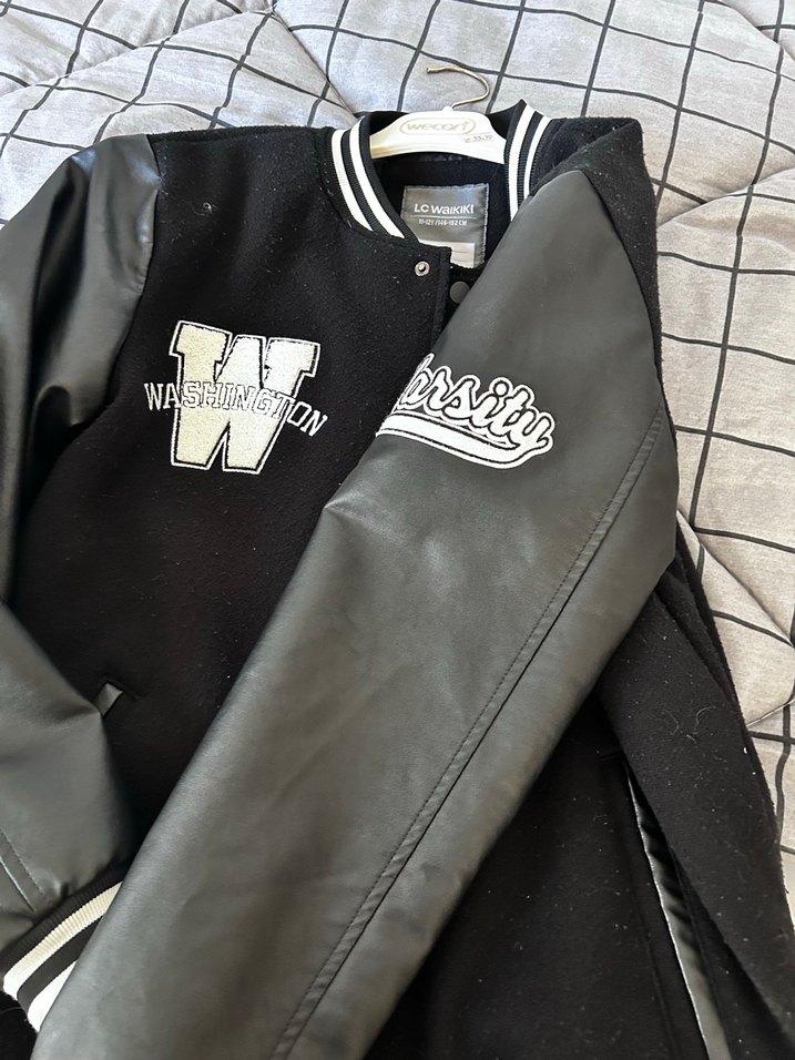 Siyah Deri Kol erkek Streetwear Ceket - Görsel 5