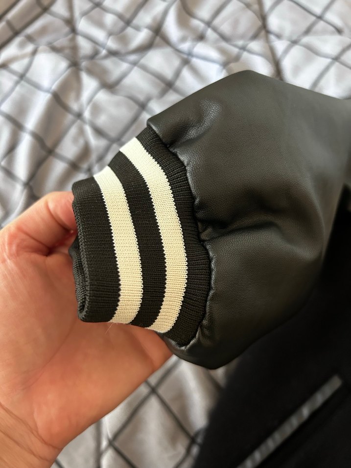 Siyah Deri Kol erkek Streetwear Ceket - Görsel 3