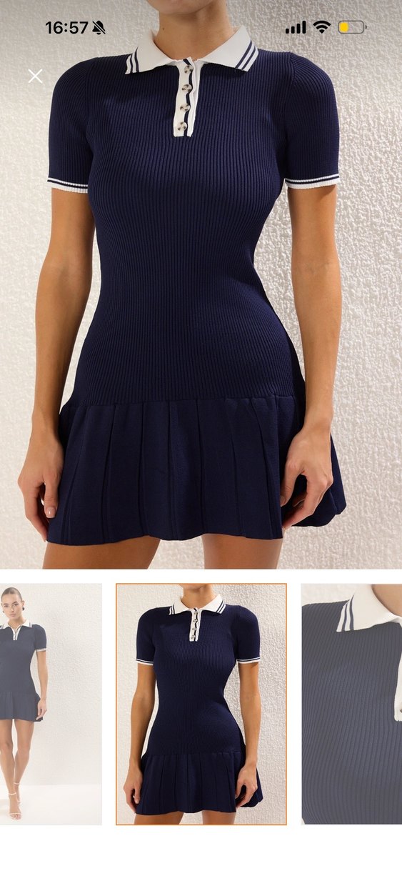 Kadın Lacivert V Yaka Kısa Kollu Triko Elbise - Görsel 2