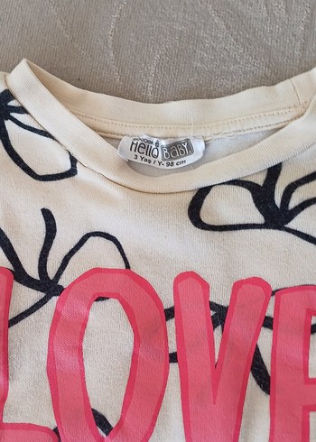 HelloBaby Bebek Kız Bej fiyonk Baskılı Sweatshirt ve Pantolon Takımı