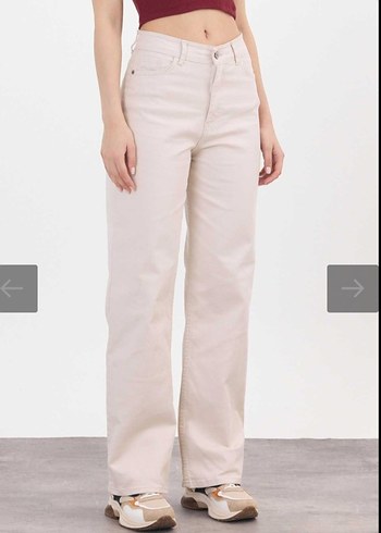 Bej Midi Kadın Kot Pantolon - Görsel 5