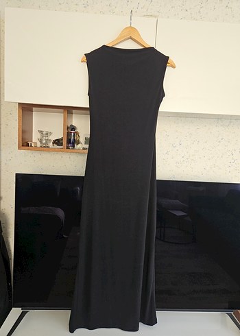 Siyah Drapeli Uzun kayık Yaka Elbise - Görsel 7