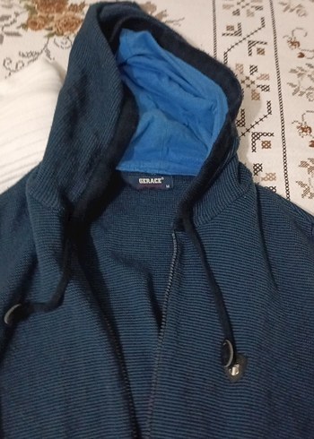 Erkek Kapüşonlu Fermuarlı Mavi Sweatshirt