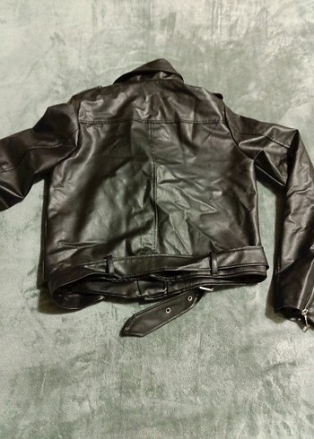 l Beden Siyah Deri Biker Ceket Kadın