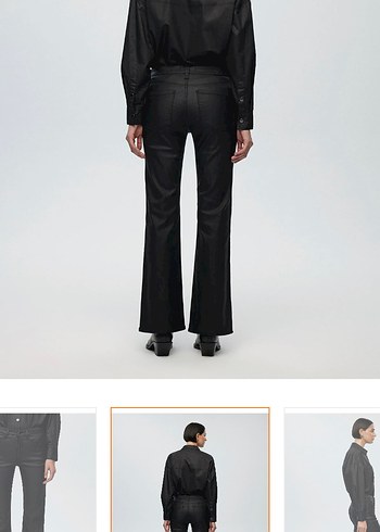 Siyah Parlak Deri Mumlu İspanyol Paça Kadın Pantolon Zara - Görsel 2