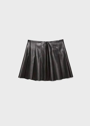 Stradivarius Siyah Deri Pilili Midi Etek Zara - Görsel 6