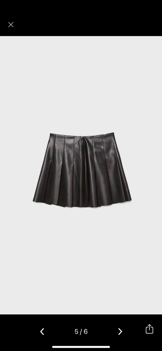 Stradivarius Siyah Deri Pilili Midi Etek Zara - Görsel 5