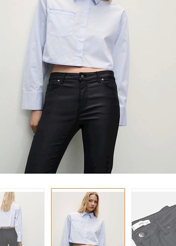 Siyah Kadın Mumlu Deri Midi Pantolon Zara - Görsel 5