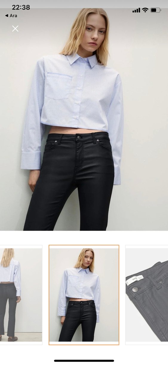 Siyah Kadın Mumlu Deri Midi Pantolon Zara - Görsel 5