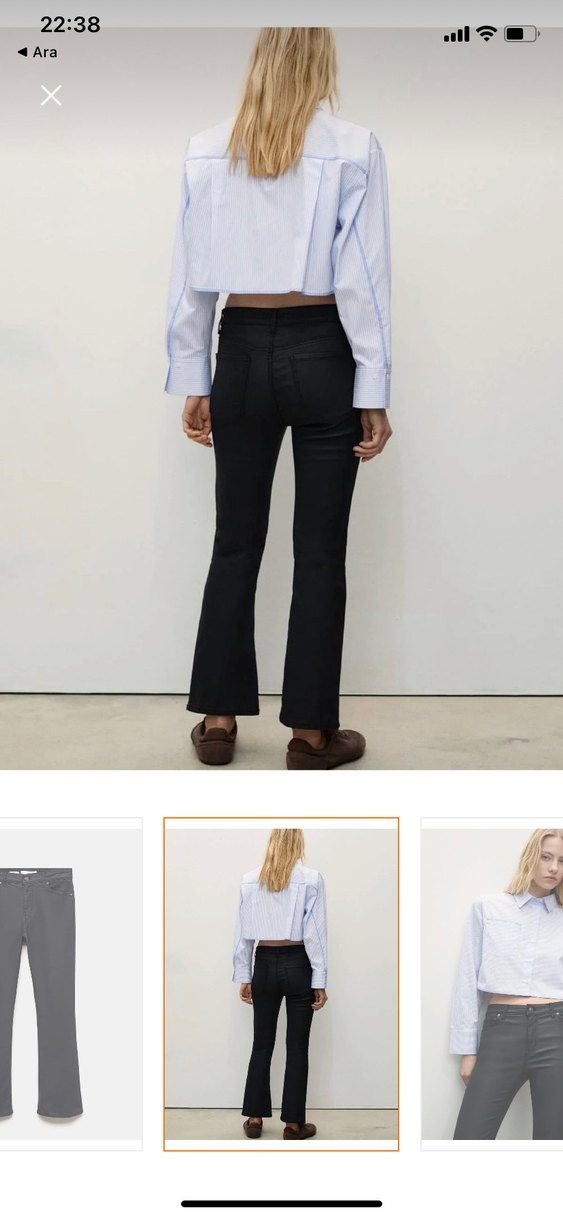 Siyah Kadın Mumlu Deri Midi Pantolon Zara - Görsel 4