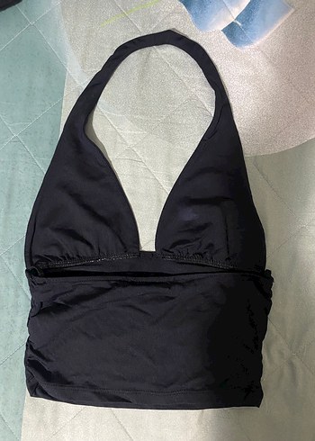 Siyah Drapeli Halter V Yaka Poliamid Kadın Crop Top zara - Görsel 4