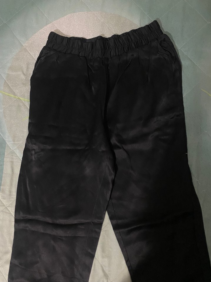 Mango Siyah Saten Salaş Midi Kadın Pantolon Zara - Görsel 3