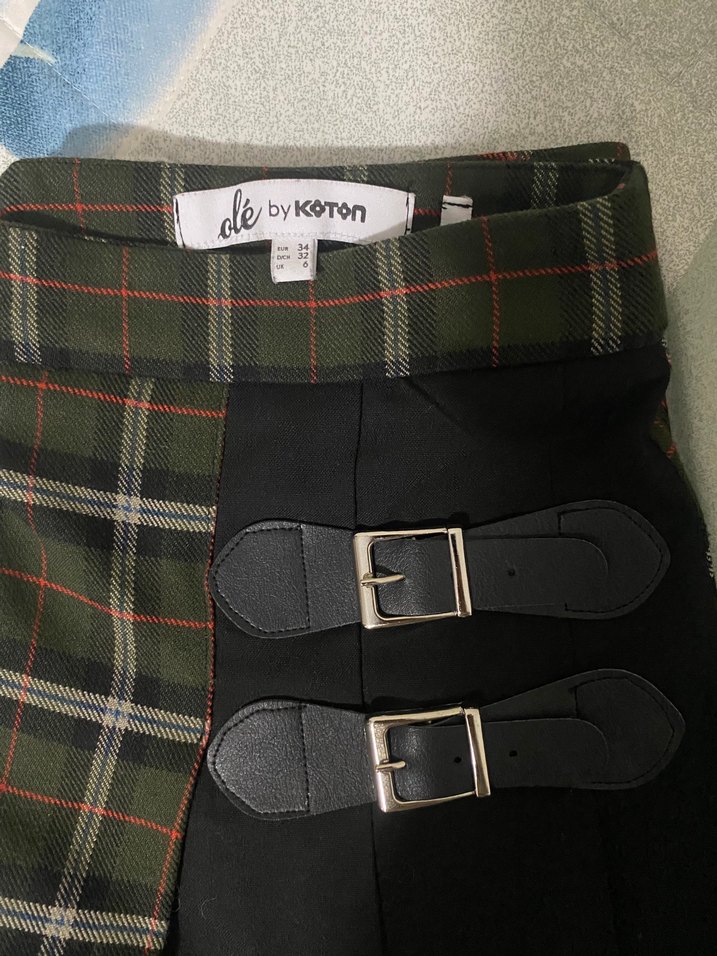 Koton Kemerli Ekose Desenli Mini Etek Zara - Görsel 3