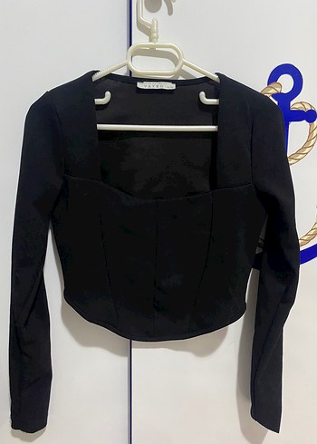 Siyah Straplez Uzun Kollu Kumaş Mini Bluz zara - Görsel 3