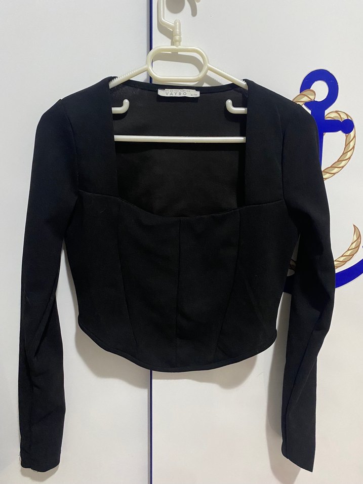 Siyah Straplez Uzun Kollu Kumaş Mini Bluz zara - Görsel 3