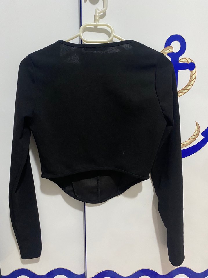 Siyah Straplez Uzun Kollu Kumaş Mini Bluz zara - Görsel 2