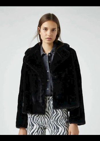 Pull and Bear xs s Siyah Suni Kürk Detaylı Midi Mont Zara - Görsel 2