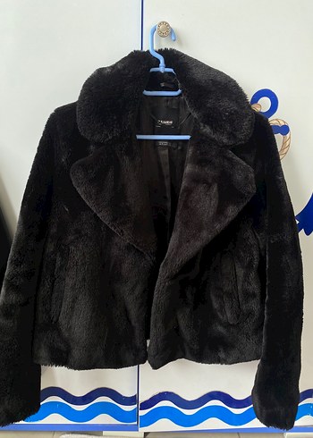 Pull and Bear xs s Siyah Suni Kürk Detaylı Midi Mont Zara - Görsel 3