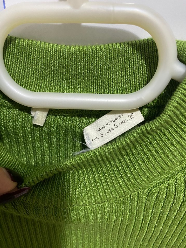 Pull and Bear Yeşil Kadın Boğazlı Triko Kazak Zara - Görsel 4