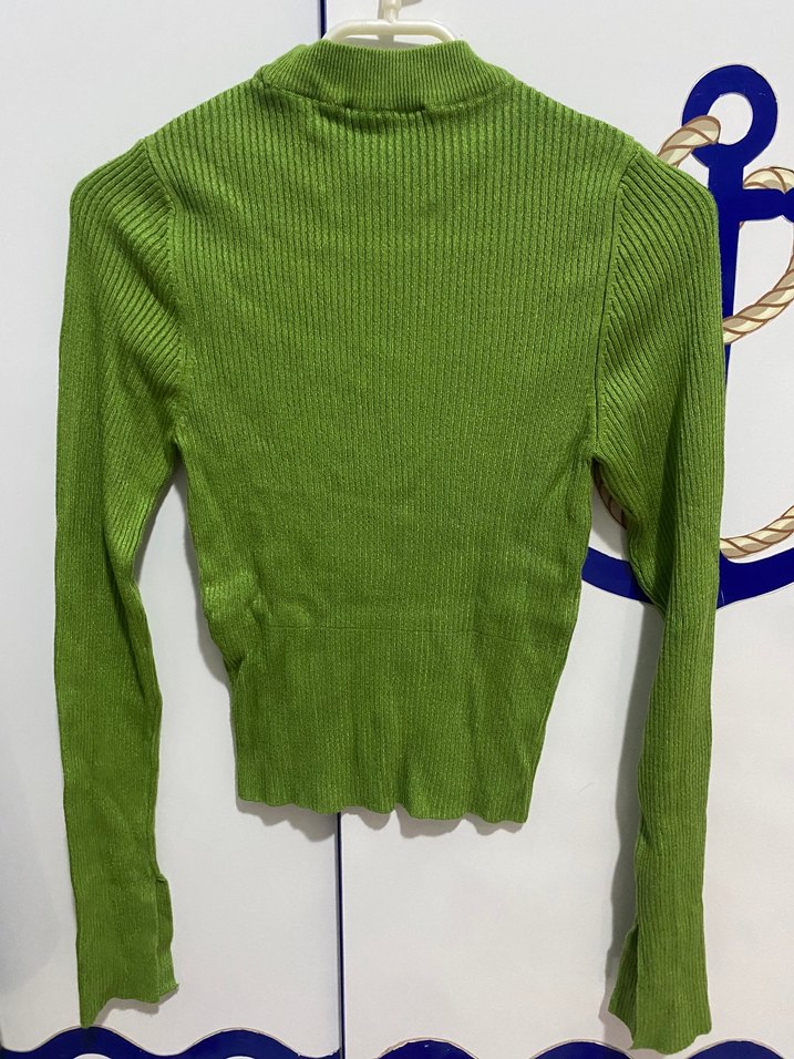 Pull and Bear Yeşil Kadın Boğazlı Triko Kazak Zara - Görsel 2