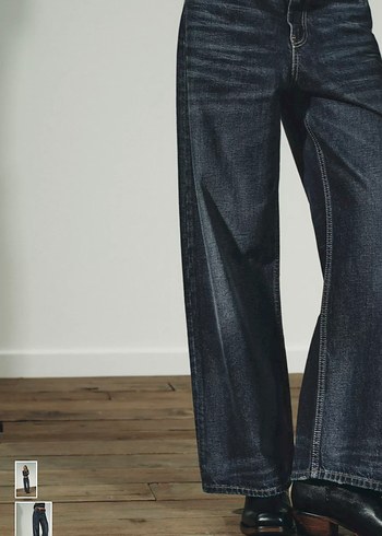 Zara Gri Kemerli Bol Kesim Kadın Kot Pantolon - Görsel 2