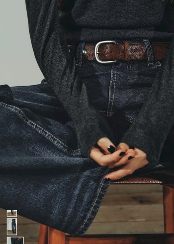 Zara Gri Kemerli Bol Kesim Kadın Kot Pantolon - Görsel 3