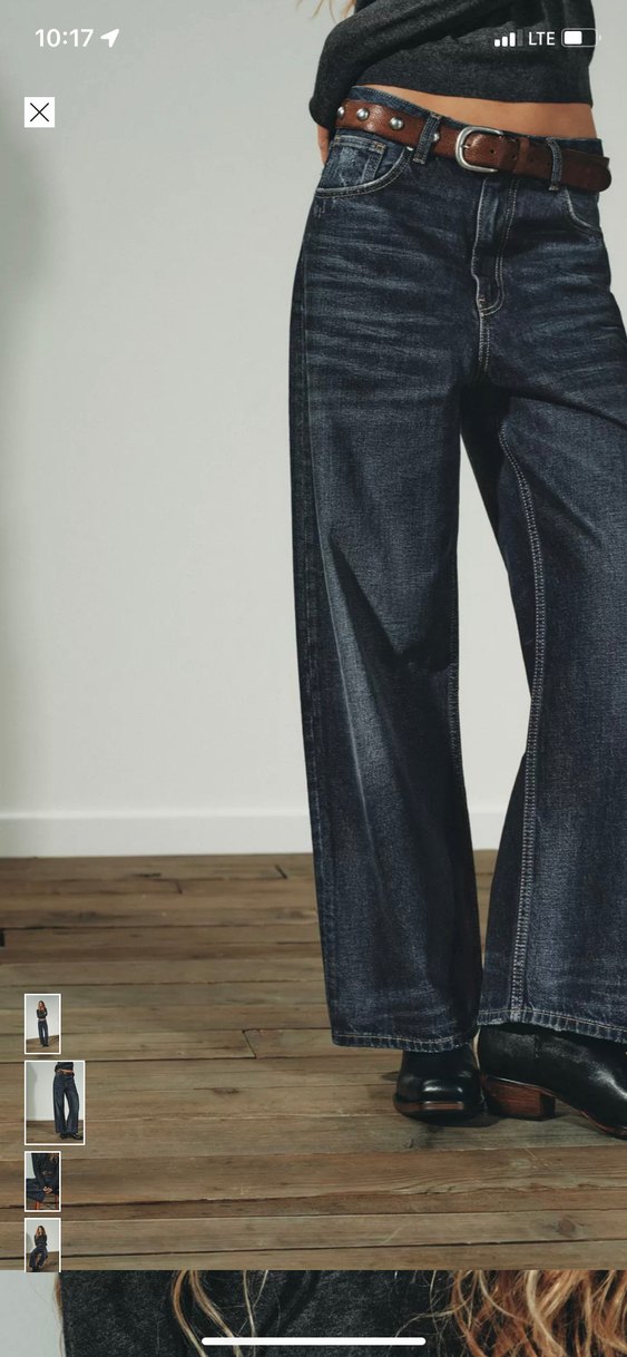 Zara Gri Kemerli Bol Kesim Kadın Kot Pantolon - Görsel 2