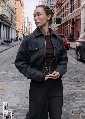 Zara Gri Fermuarlı Kadın Ceket - Görsel 4