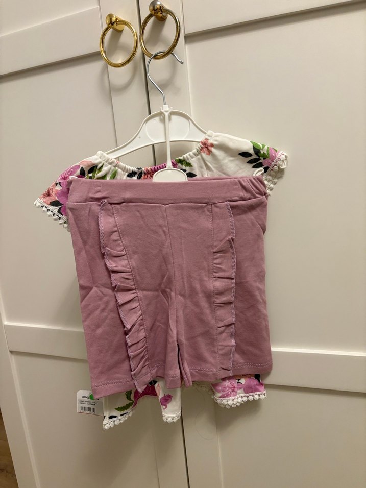 Kız Çocuk Pembe Çiçekli Volanlı Elbise - Görsel 2