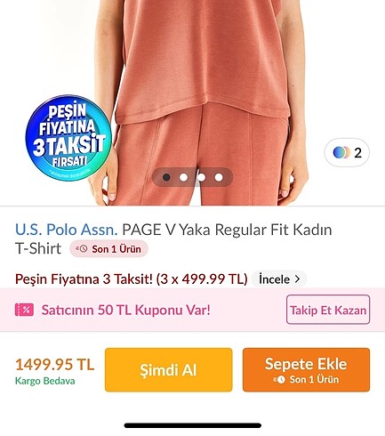 U.S Polo Assn. PAGE V Yaka Regular Fit Kadın Tişört