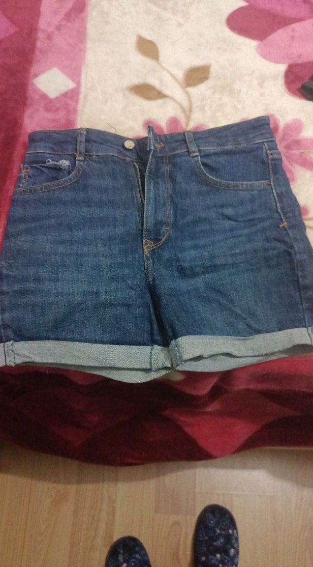 Kadın  Kot Şort Mini Kesim Bol - Görsel 2