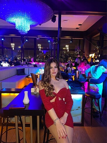Bershka Kırmızı simli kısa elbise