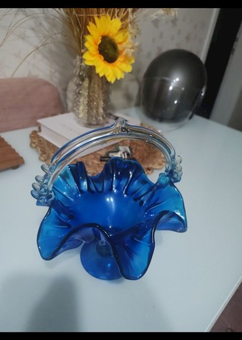 SATILDI
Vintage  Mavi Renkli Cam şekerlik - Görsel 2