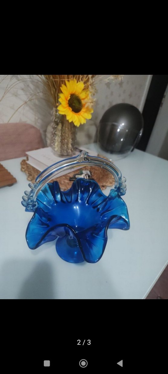 SATILDI
Vintage  Mavi Renkli Cam şekerlik - Görsel 2